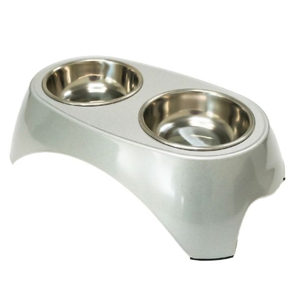 Миска SuperDesign на меламиновой подставке двойная Металлик 2х350 мл, белая