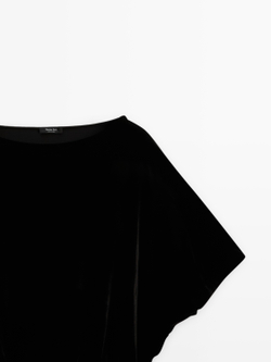 Massimo Dutti Бархатный топ с короткими рукавами, черный