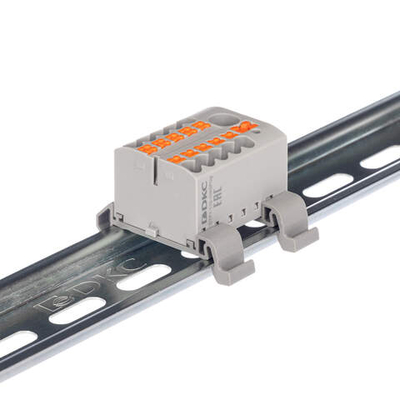 Блок распределительный с гориз. адаптером на рейку шириной 35мм, зажим push-in, 1 ввод 6 кв.мм, 10 точек подключения 2,5 кв.мм, красный