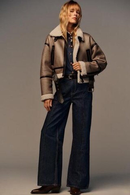 ZARA ДЖИНСЫ Z1975 С ШИРОКИМИ БРЮЧИНАМИ, ВЫСОКОЙ ПОСАДКОЙ И РЕМНЕМ, СИНИЙ