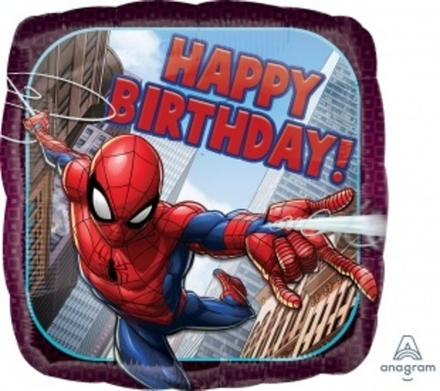 Шар (18""/46 см) Квадрат, Человек Паук, Happy Birthday, 1 шт. в упак. Г37