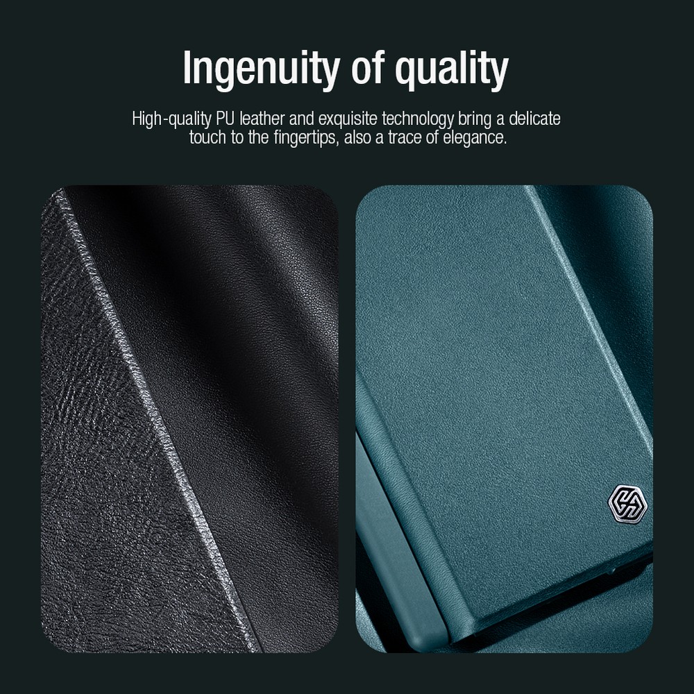Кожаный чехол зеленого цвета (Exuberant Green) от Nillkin для Samsung Galaxy Z Fold 3, с держателем для S Pen, серия Qin Leather