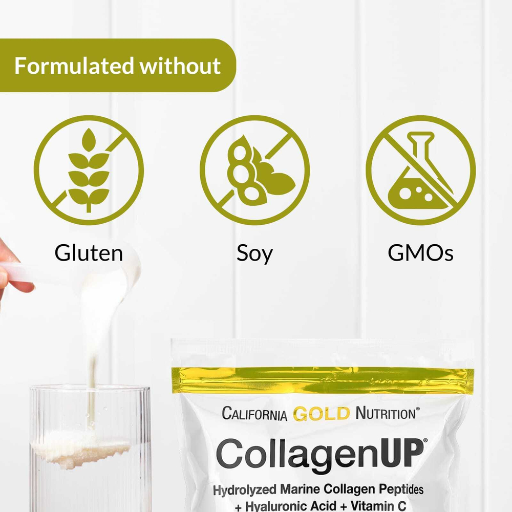 California Gold Nutrition, CollagenUP®, гидролизованные пептиды морского коллагена с гиалуроновой кислотой и витамином C, с нейтральным вкусом, 464 г (1,02 фунта)