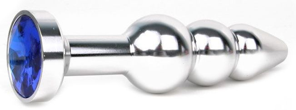 Удлиненная серебристая анальная втулка с синим кристаллом - 11,3 см. (Цвет: синий)