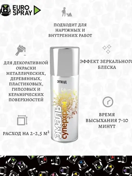 ЭТЮД   Аэрозольная эмаль акриловая СУПЕРХРОМ Серебро 520мл (EURO SPRAY)