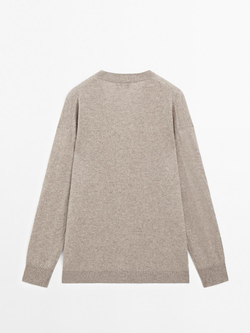 Massimo Dutti Кардиган оверсайз из 100% кашемира с V-образным вырезом, кротово-коричневый