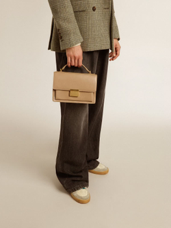 Venezia Bag in beige boarded leather with gold details