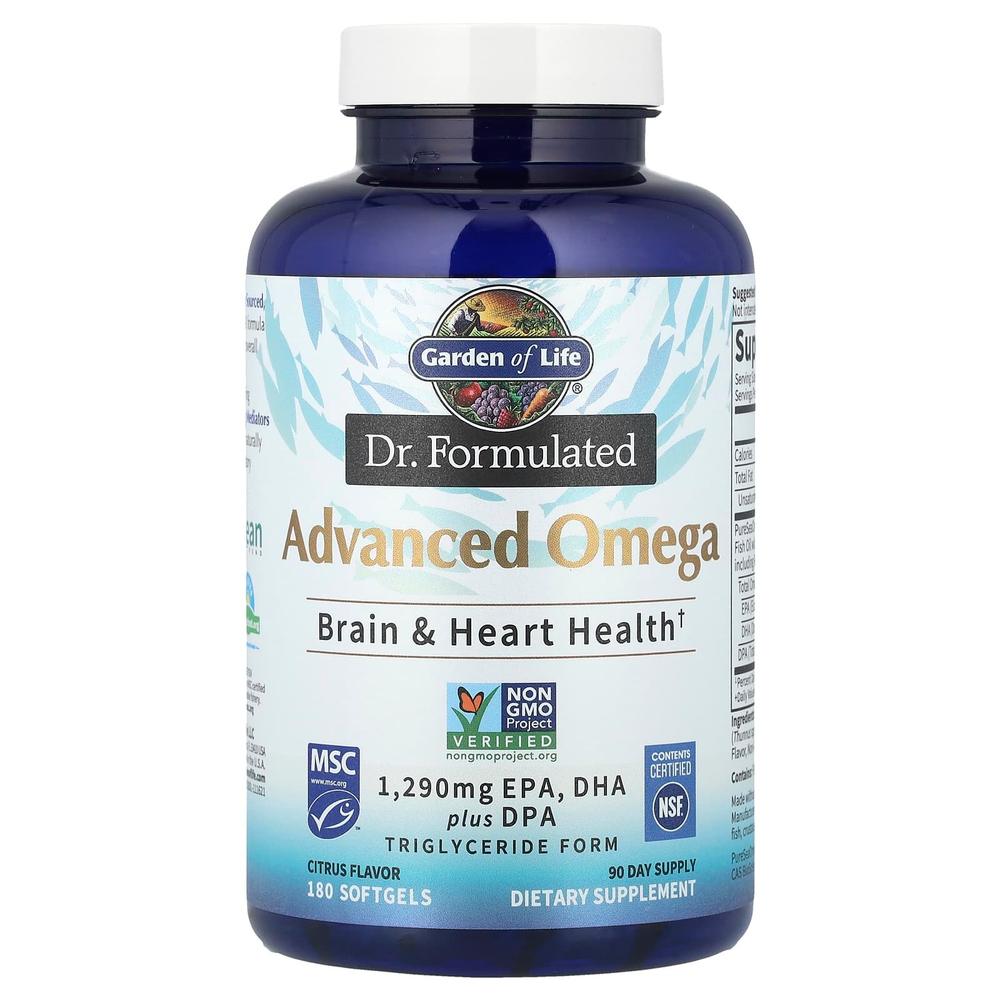 Garden of Life, Dr. Formulated, улучшенная формула омега жирных кислот, со вкусом цитрусовых, 180 капсул