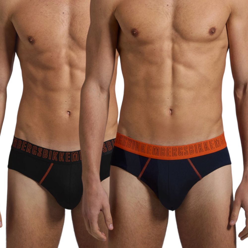 Мужские трусы брифы (черный, темно-синий) набор 2 в 1 Bikkembergs OUTLINE BKK51USP25BI/2