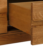 Шкаф витрина стеклянная Паво из массива дуба с подсветкой / буфет для посуды и книг в гостиную с закаленным стеклом / 3 двери, 3 ящика