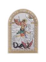 Георгий Победоносец, икона арочная, пластик белый, эмаль 48x68