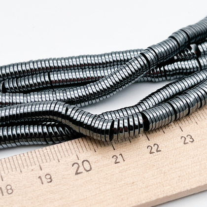 Гематит Рондель бусины (имитация), цвет черный, размер около 1*6 мм, цена за отрезок 19 см (1/2 нити)