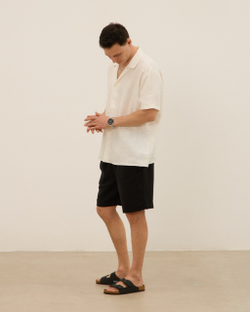 Рубашка мужская, с коротким рукавом, из 100% льна, молочная