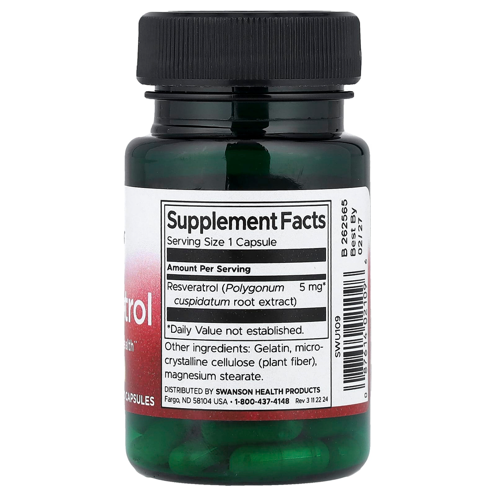 Swanson Vitamins, Ресвератрол, 5 мг, 60 капсул