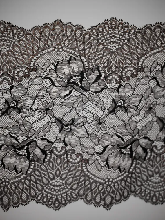 330 Кружево эластичное 23 см, Италия, черный/золото