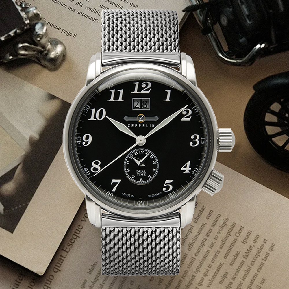 ZEPPELIN Piaget Collection Quartz Movement Men"s Watches Watch 42 Black Dial Stainless Steel Watchband