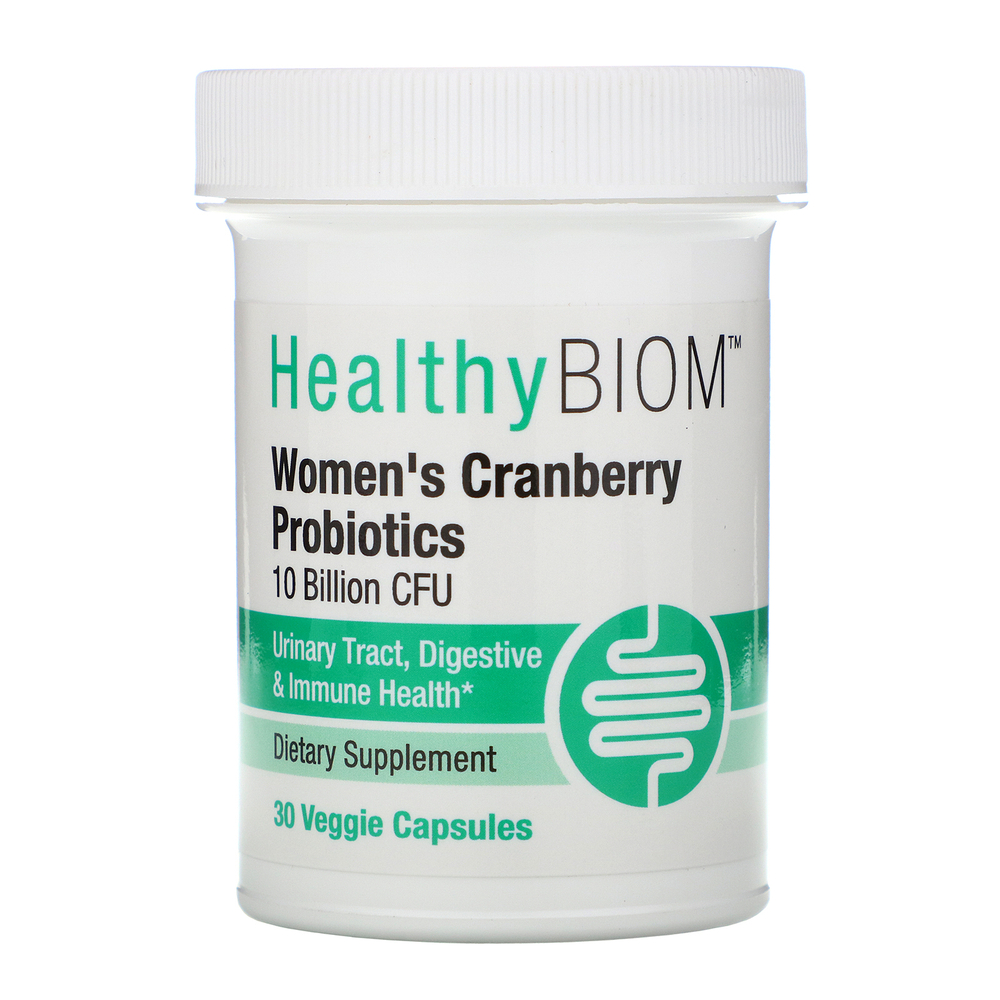 HealthyBiom, пробиотики с клюквой для женщин, 10 млрд КОЕ, 30 растительных капсул
