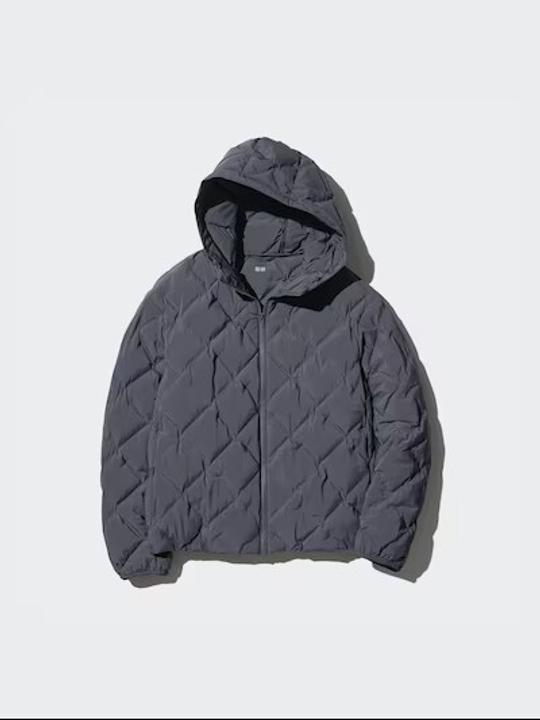 UNIQLO КУРТКА С КАПЮШОНОМ, ТЕМНО-СЕРЫЙ