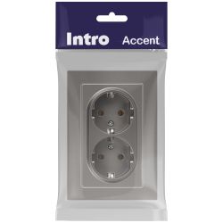 Розетка Intro Accent 6-205-09 двойная с заземлением двойная 2X2P+E Schuko 16А-250В IP20 СУ AL/CU титан | Intro