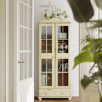 Шкаф витрина 2 двери 1 ящик Бритта из массива сосны, бежевый, в лаке