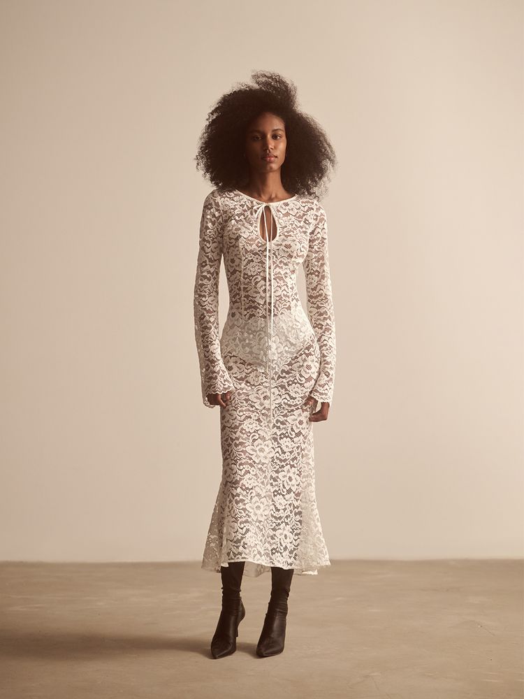 Платье миди из кружева с открытой спиной