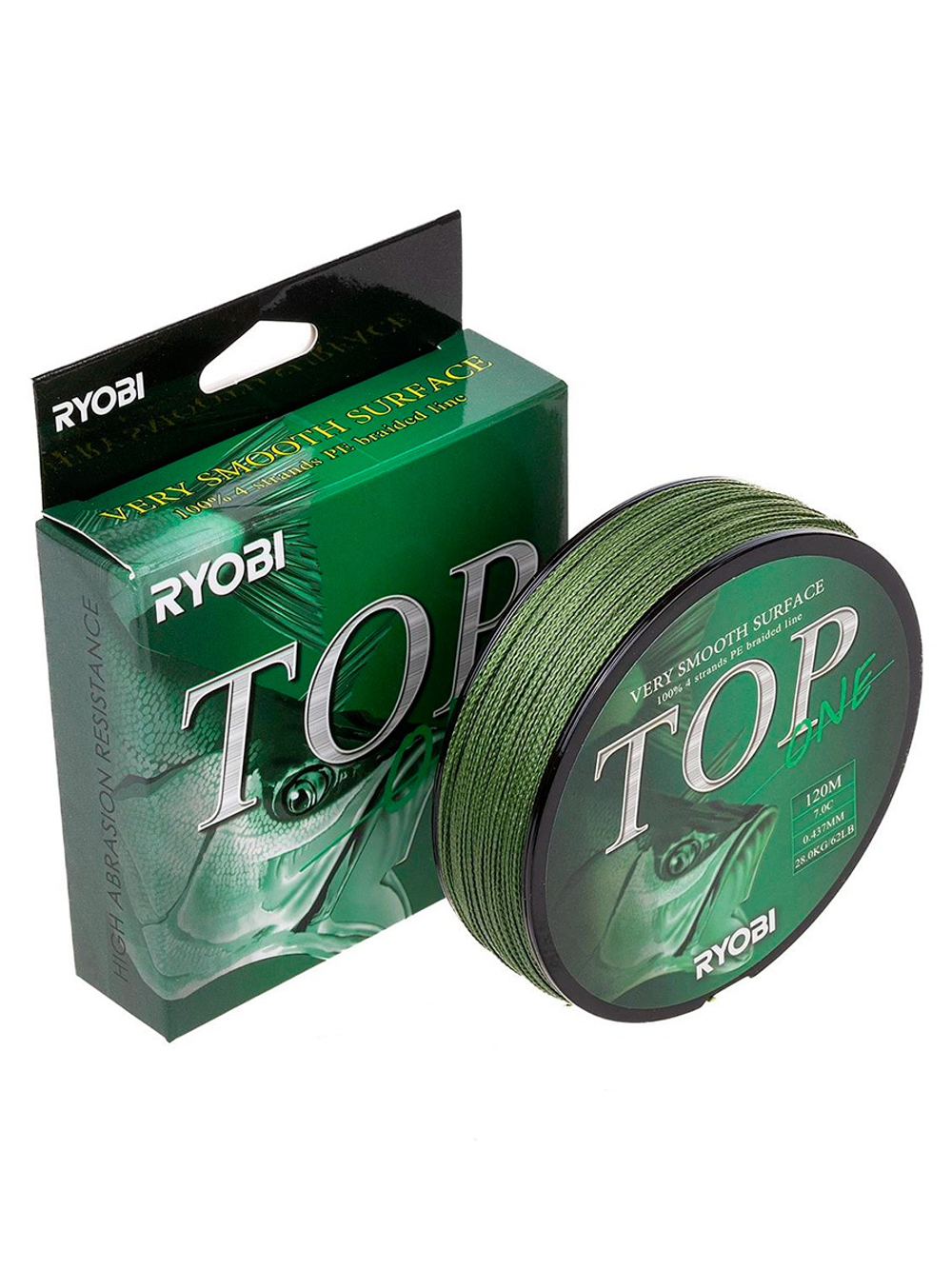 Шнур плетеный для рыбалки Ryobi TOP PE4X-120M Dark green 0.6/d-0.128mm