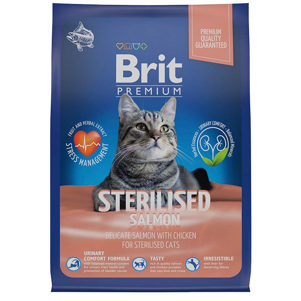 Сухой корм Brit Premium Cat Sterilized лосось и курица 400г,для кастр.кошек 06.2025