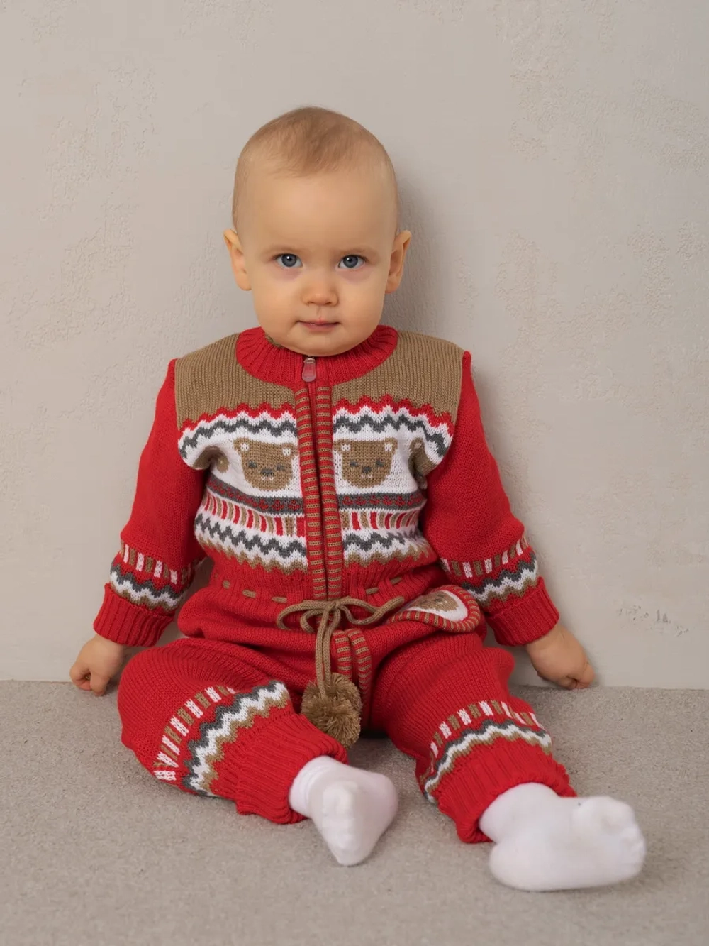 Вязаный комбинезон для новорожденных и малышей на молнии