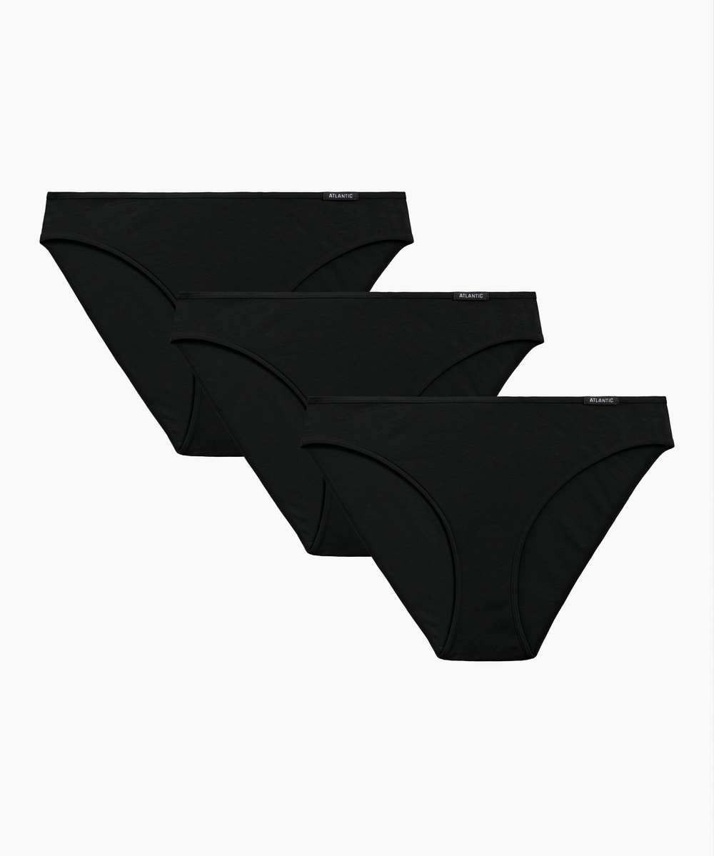 Женские трусы слипы спорт Atlantic, набор 3 шт., хлопок, чёрные, Basic 3BLP-580