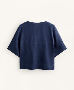 Oysho Рубашка свободного кроя с коротким рукавом из 100% льна, военно-морской