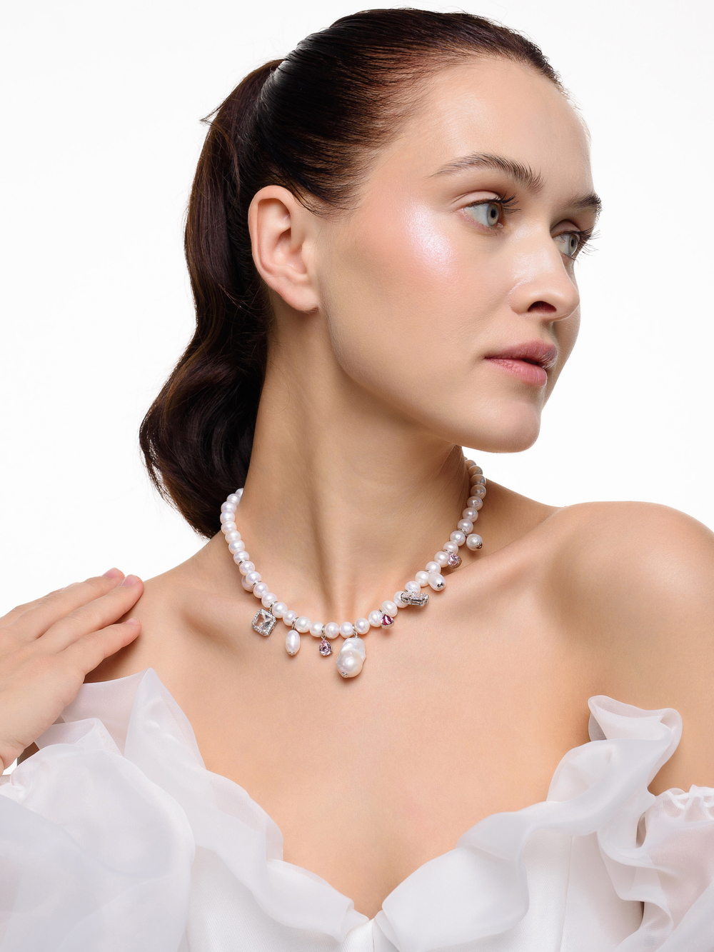 Колье "Pearl White soul pink"