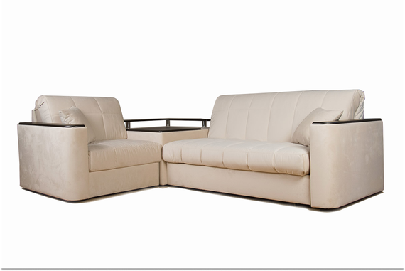 Диван угловой с Баром Неаполь 1,2 - Velutto 17 бежевый/ коричневая накладка