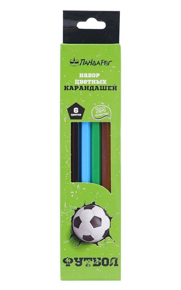 Карандаши цветные "Футбол" 6 цветов, деревянные, шестигранные (ПандаРог)