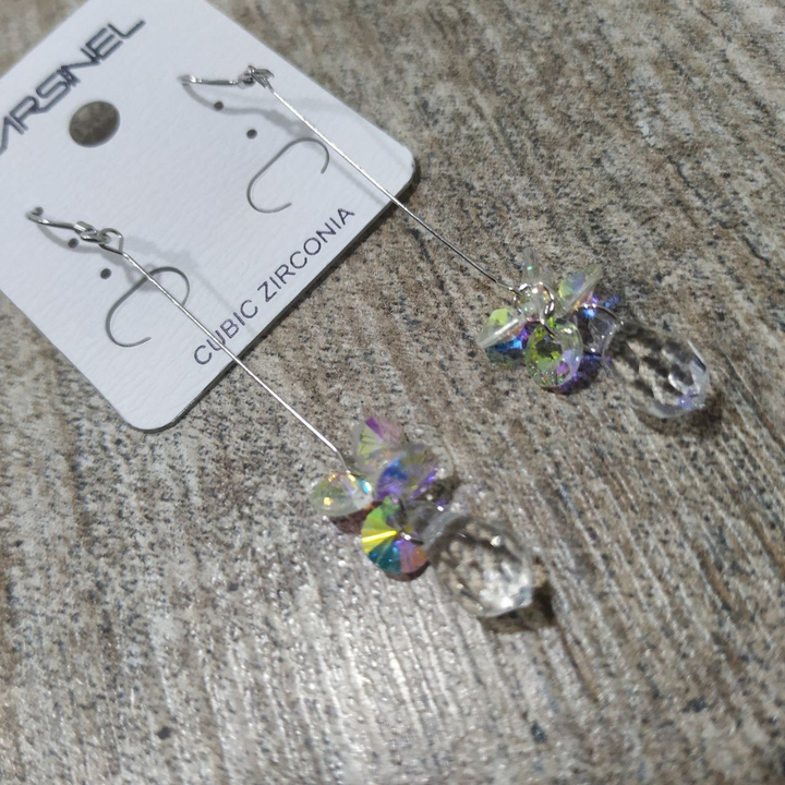 Серьги Cubic Zirconia подвеска 4 кружка кристалл цвет белый перламутровый металл серебристый