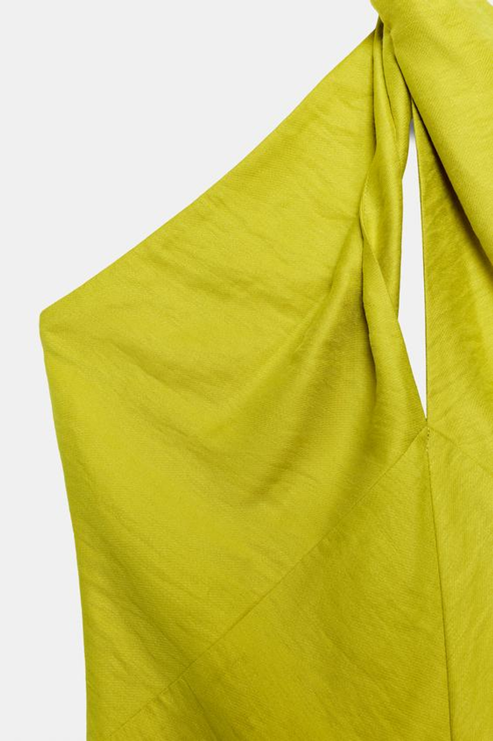 ZARA ПЛАТЬЕ МИДИ ХАЛТЕР ИЗ СМЕСОВОГО ЛЬНА, ЛАЙМОВЫЙ