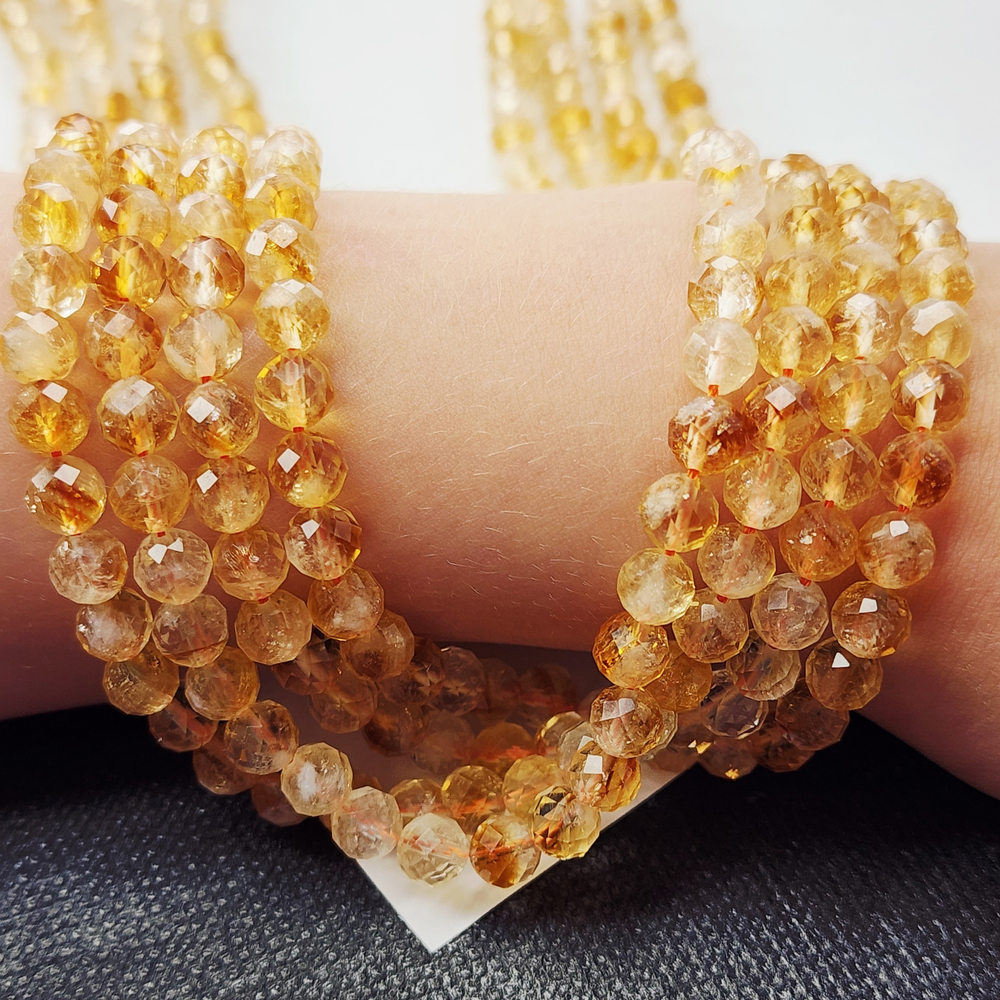 Цитрин природный, шар, огранка, р-р ~6.4 мм, цена за набор 15 бусин