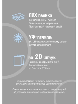 Наклейки цифры белые от 0 до 9, прозрачный фон 13*19мм