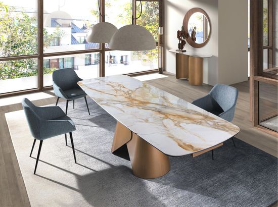 Обеденный стул 4221 из мраморной ткани серо-голубого цвета