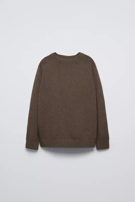 ZARA СВИТЕР ИЗ СМЕСОВОЙ ШЕРСТЯНОЙ ПРЯЖИ, КОРИЧНЕВЫЙ