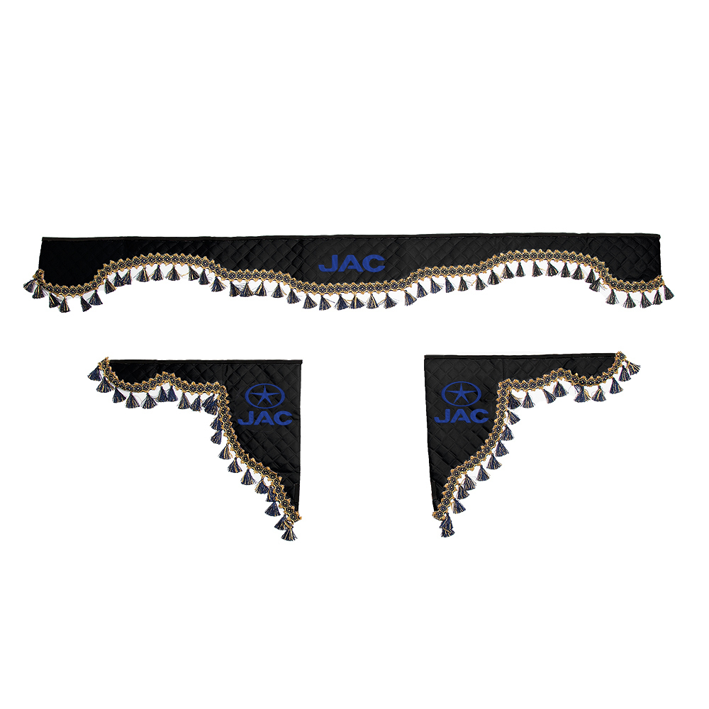 Ламбрекен с косынками стеганые JAC (экокожа, черный, синие кисточки)