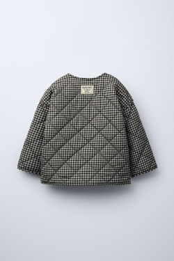 ZARA СТЕГАНАЯ КУРТКА В КЛЕТКУ ВИШИ, ЧЕРНЫЙ/ЭКРЮ