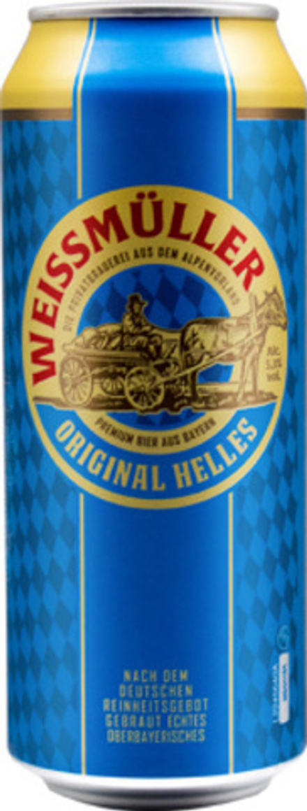 Пиво ВайсМюллер Ориджинал Хеллес / WeissMuller Original Helles 0.5 - банка