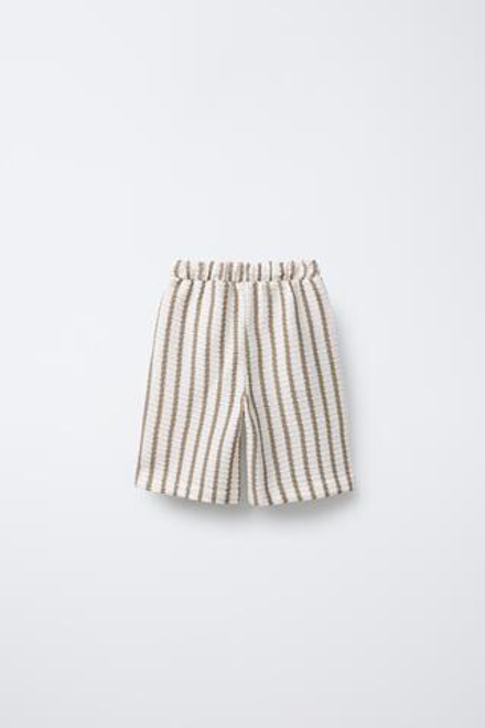 ZARA ШОРТЫ ИЗ РЕЛЬЕФНОЙ ТКАНИ В ПОЛОСКУ, ЭКРЮ/БЕЖЕВЫЙ