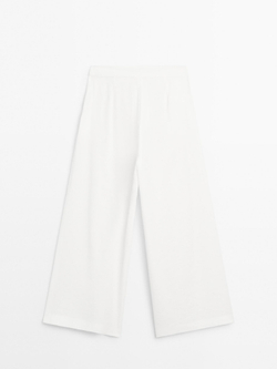 Massimo Dutti Брюки-палаццо из льняной смеси с вытачками, кремовый