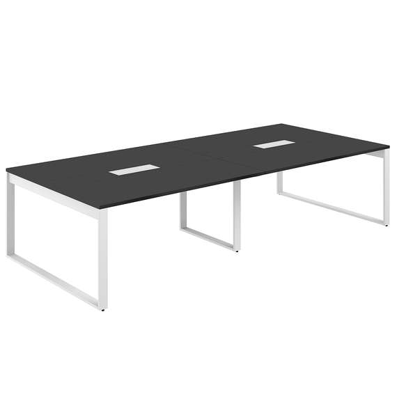 AG.2-3216.AN.72.WH.AN / Стол для переговоров 3200х1638х750 / профиль О-образный: 70х20 белый; лючок: серебро; столешница: антрацит вставка антрацит