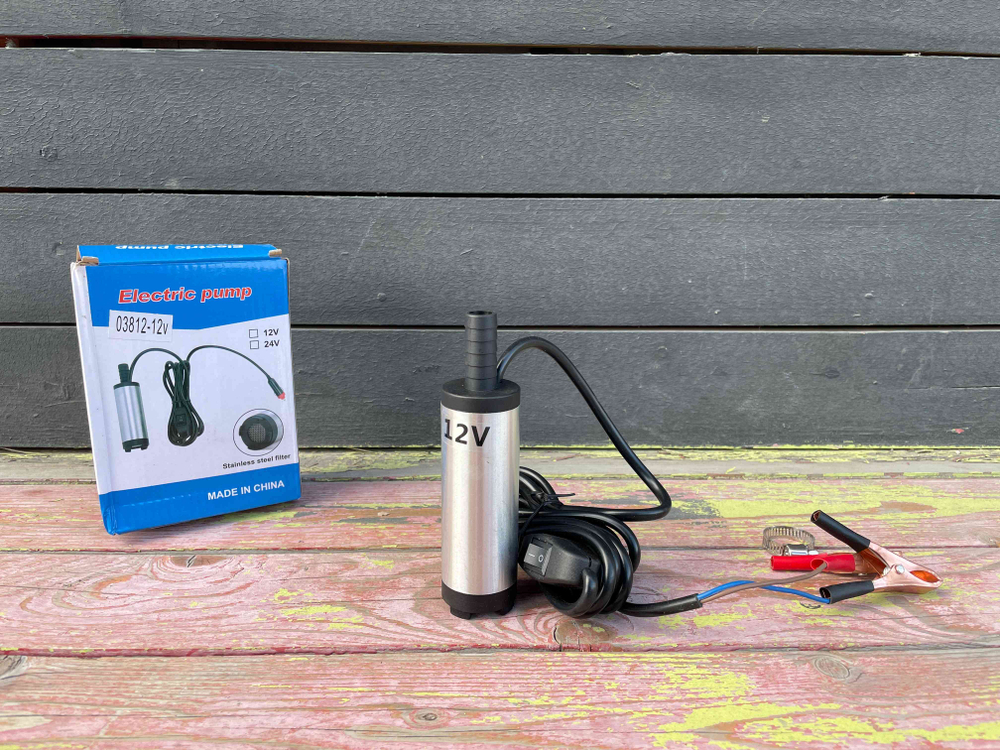 Насос 12 вольт (38 мм) БЕЛКА / Погружной нaсос перекачки топлива (несъёмный фильтр, 12V, D38) (20*11*6 Вес. 0,3)