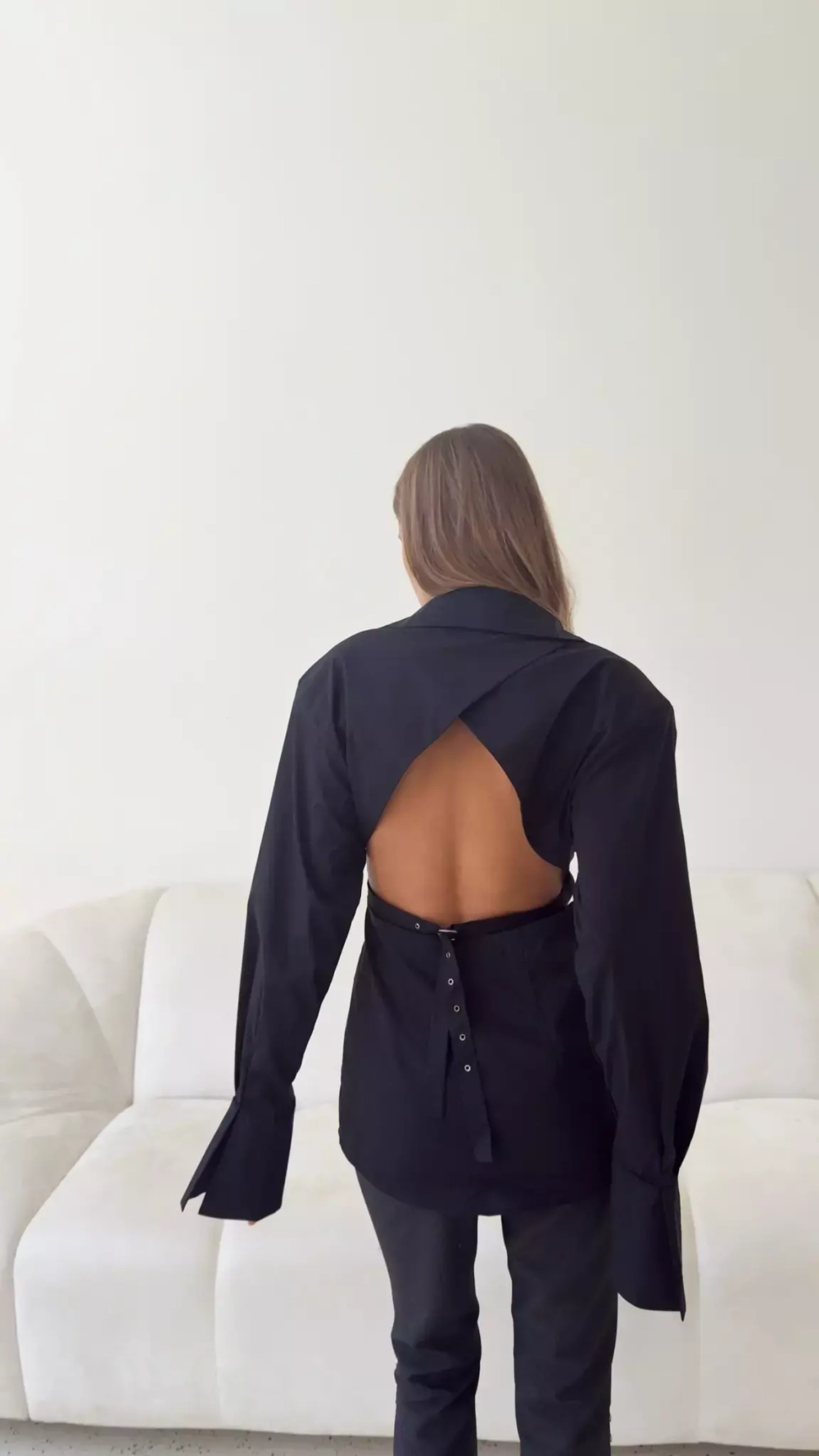 Рубашка из поплина с открытой спиной, Черный