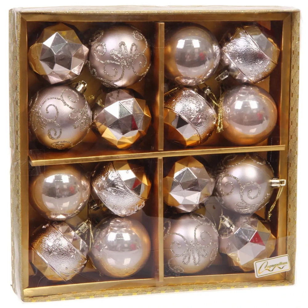 Новогодние шары «Зимняя вечеринка» 6 см (набор 16 шт), Шампань