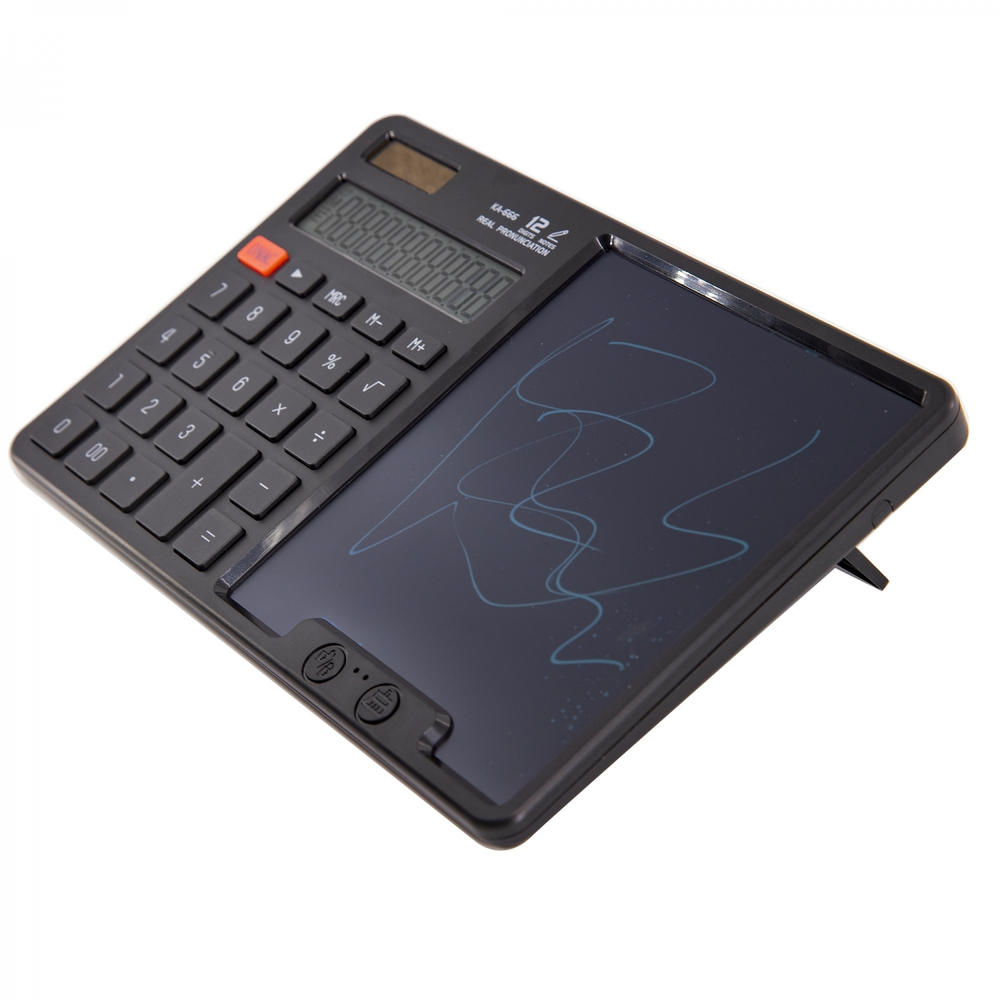 Калькулятор с графическим планшетом Alingar 12 разрядов, 245*158*15 мм, черный, выдвижная подставка, 2 стилуса, батарея АААх2 не в комплекте