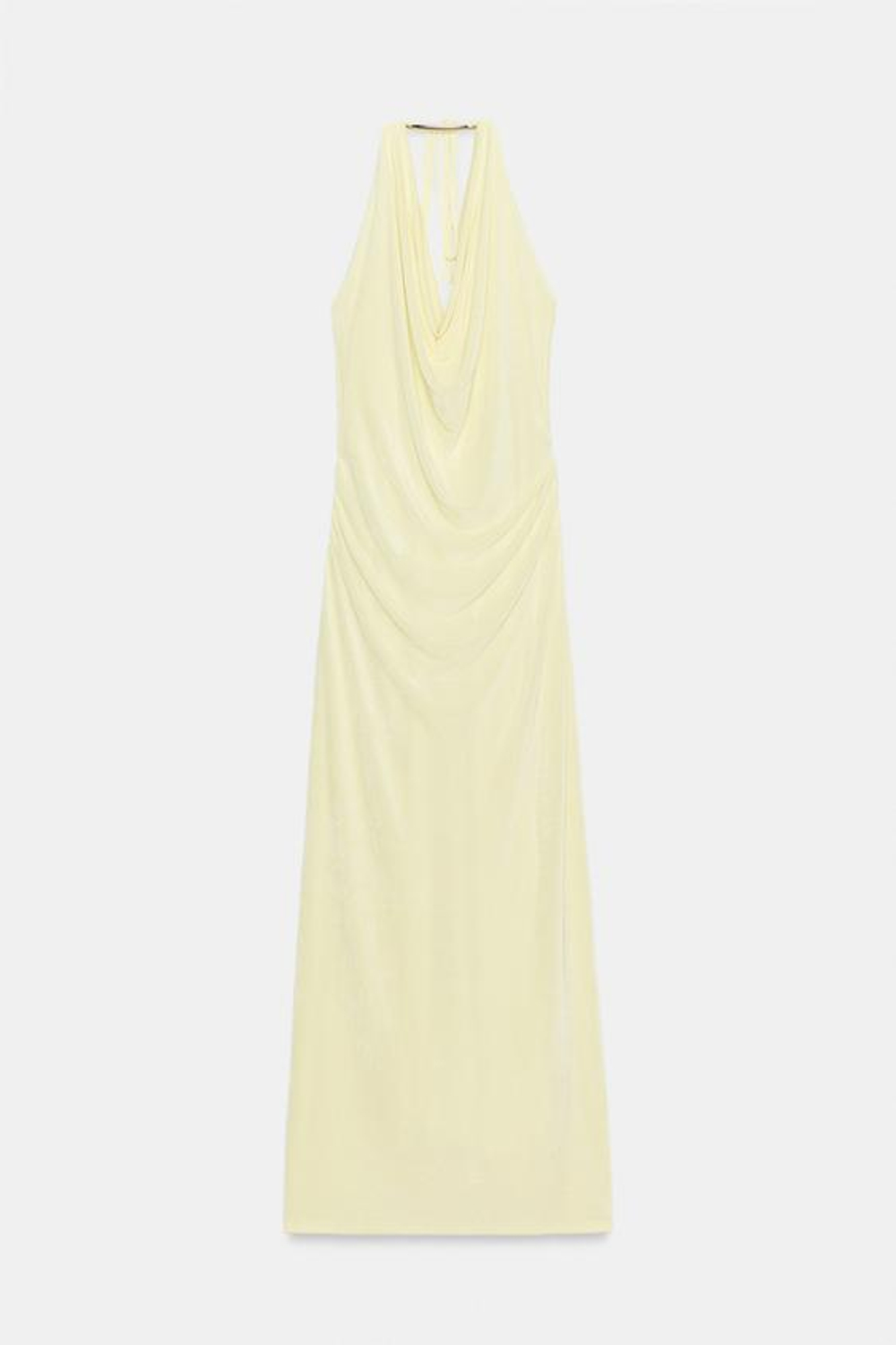 ZARA ДЛИННОЕ ПЛАТЬЕ С ХАЛТЕРОМ И ДЕТАЛЬЮ, СВЕТЛО-ЖЕЛТЫЙ